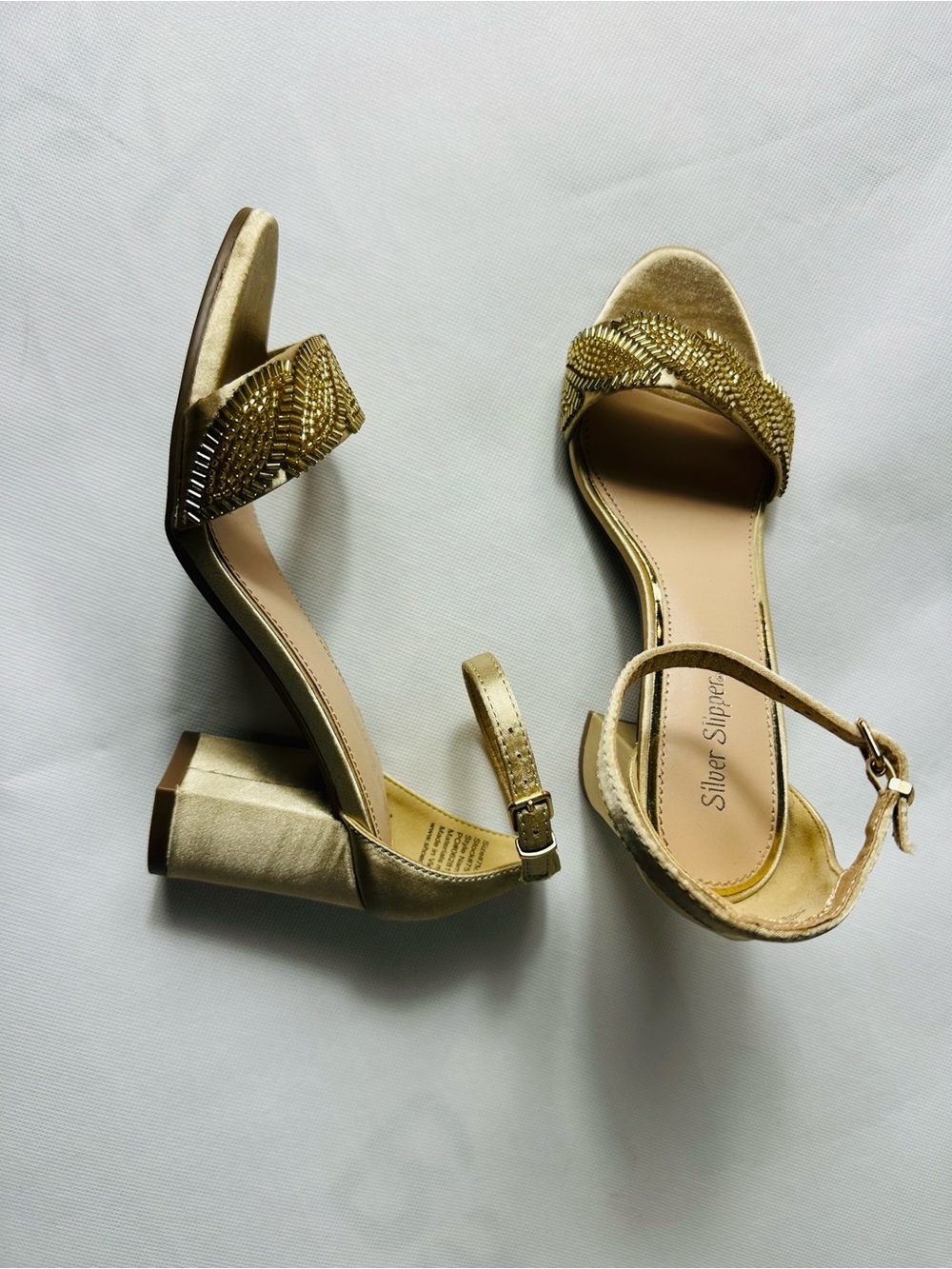 Metallic Gold Ankle-Strap Heeled Sandals - Picture 9 of 13